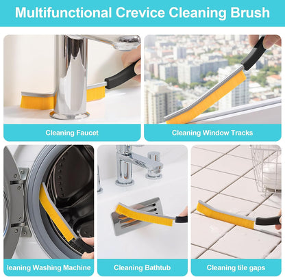 JOYMOOP 4 Pack Crevice Cleaning Brush, Hard Bristle Grout Brush, House Cleaning Supplies, Magnetic Gap Cleaning Brush for Kitchen, Bathroom, Window, Toilet, Multifunctional Cleaning Tools-4 Colors