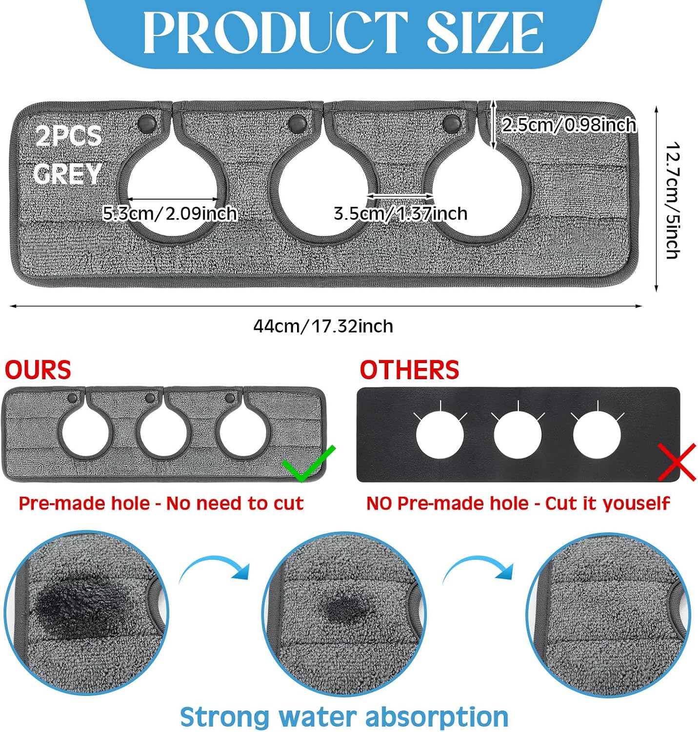 Teenyyou 2 Pcs Faucet Mat for Kitchen Sink Splash Guard for Kitchen Sink Faucet Dish Drying Mat for Bathroom Sponge Holder(Dark Gray,3 Round Holes)