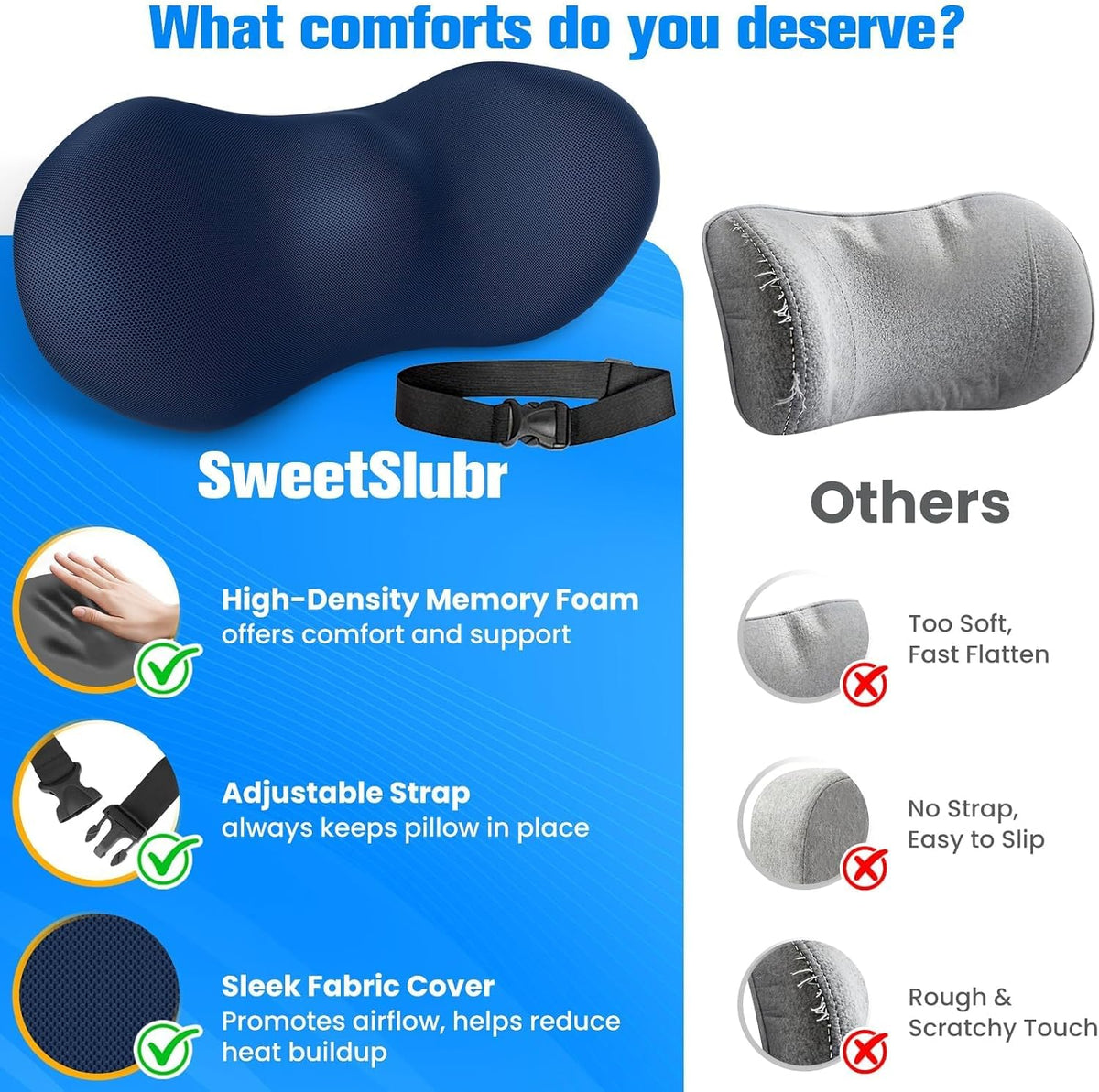SweetSlubr Lumbar Support Pillow for Office Chair, Back Support, Black