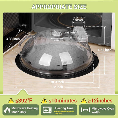 Microwave Splatter Cover, Clear, 10" Plate & 12" Mat | Water Steamer, Integrated Handle, Splatter Guard, BPA-Free