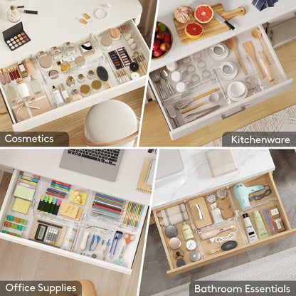 Lifewit 4" High Upgrade Drawer Divider, Adjustable Drawer Organizer Clothes | 5 Pack 11"-17" Expandable Beige Plastic Drawer Separator for Dresser, Kitchen, Closet, Nursery, Office Organization & Storage