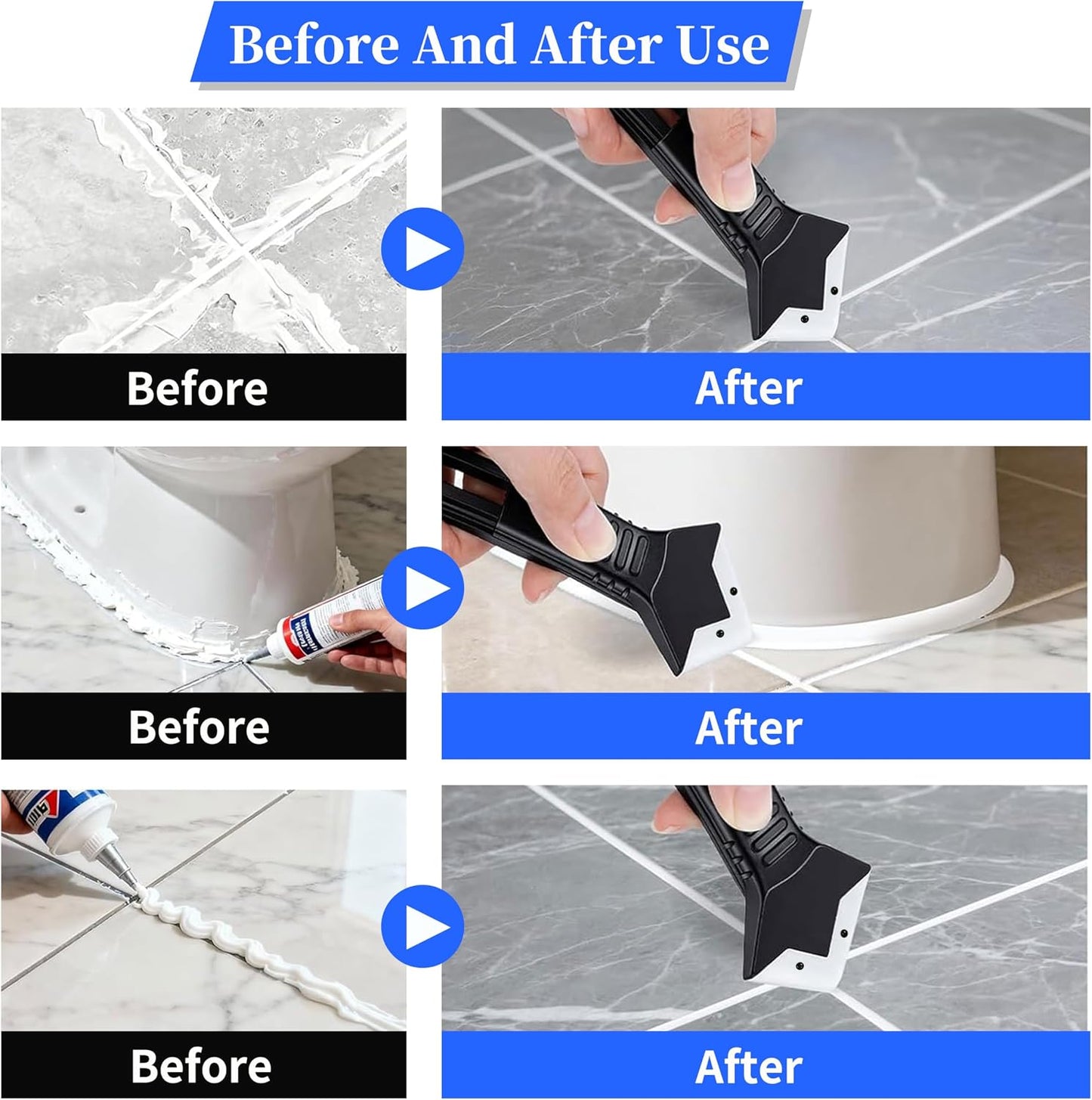 Caulking Tool Kit with Caulk Remover & Putty Knife Scraper | Multifunctional Caulking Tool Set with Caulk Remover, Professional Putty Knife Scraper for Smooth, Clean Sealant Joint
