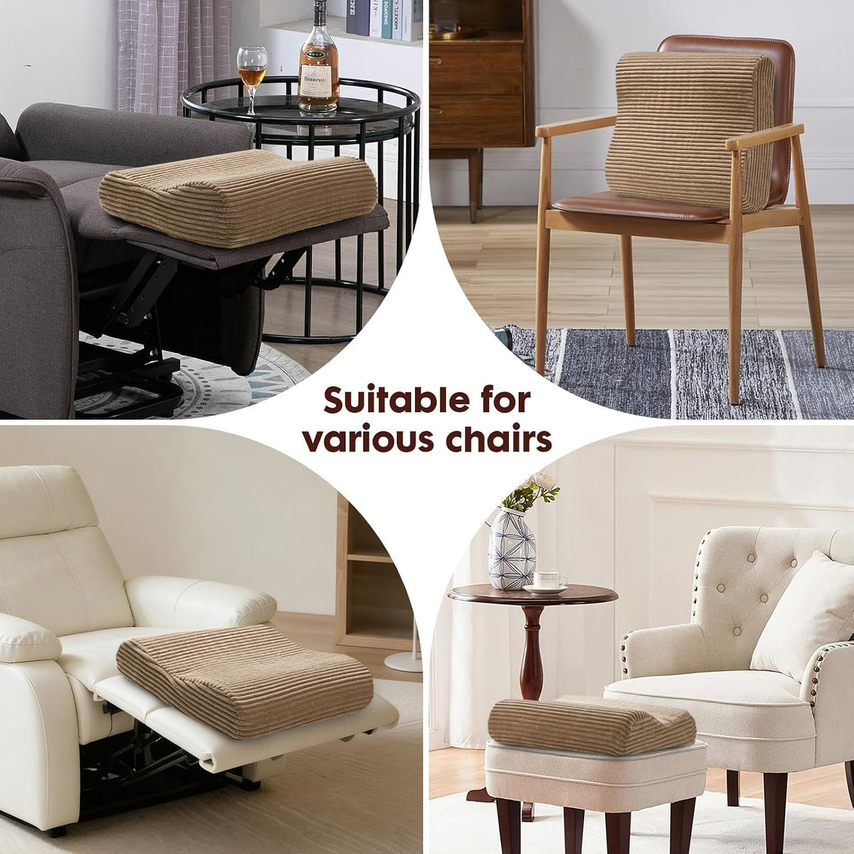 B Shape Corduroy Recliner Foot Pillow, Foam Extra Large Foot Rest Cushion with Adjustable Straps, Suitable for Bed Chair Sofa Headrest Back Lumbar Leg Support Pillow (Light Brown)