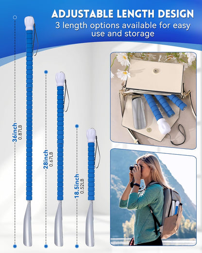 36.5 Inch Metal Extra Long Handled Shoe Horn - Adjustable Dressing Stick Aid for Seniors, Disabled - Ideal for Hip, Back, Shoulder Surgery Recovery – Helps with Getting Dressed, Button, Sock Remover