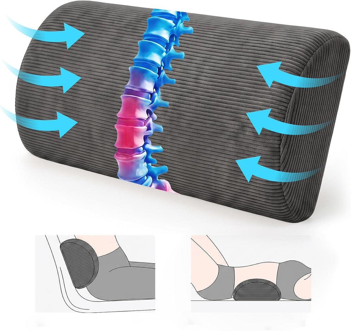 XIAIJIA Lumbar Support Pillow for Couch, Recliner Chair, Office, Gray
