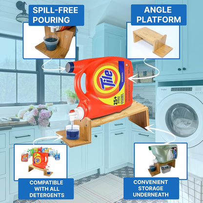 Liquid Laundry Detergent Holder Stand with Drip Tray - 1 Pack - Black | Easy Pouring, Rubber Feet, Angled Stand, Fabric Softener Dispenser for Laundry Room Organization & Storage