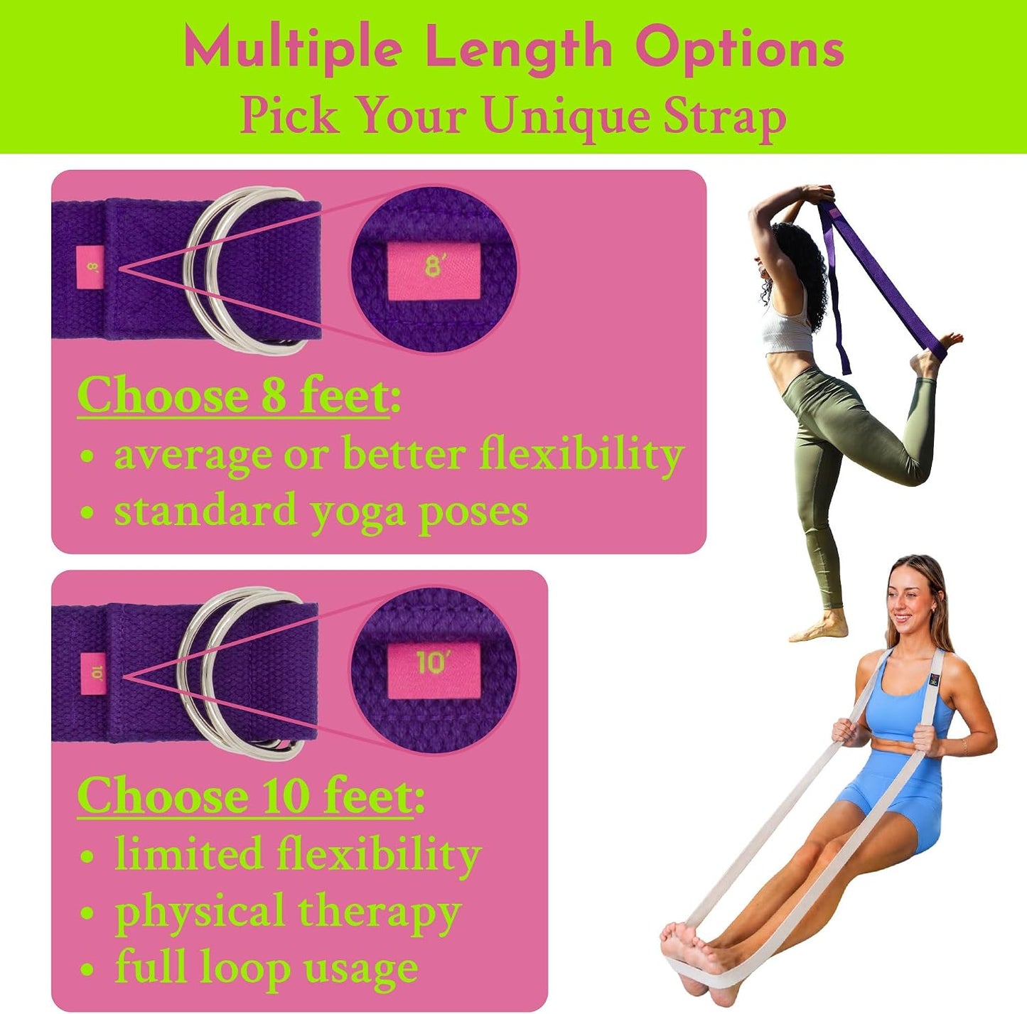 Adaptive Yoga Strap for Stretching - Extra-Wide 2 Inches 100% Cotton Stretch Strap with Steel D-Rings for Physical Therapy, Pilates & Flexibility - Storage Pouch & E-Book