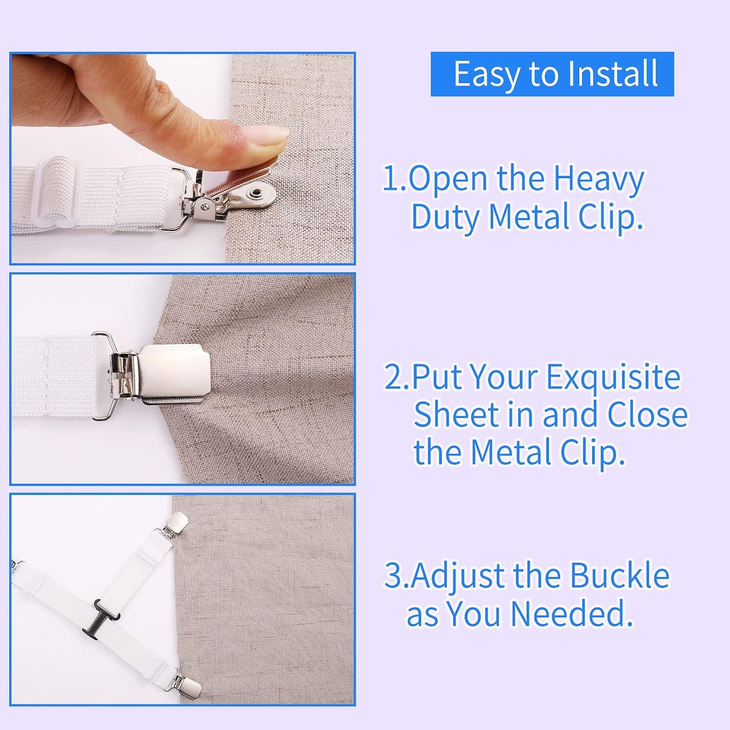 MENDENG Sheet Straps Fitted Sheet Clips Holder Surspeners Keep Sheets in Place Bed Sheet Fasteners Gripper Black 4P