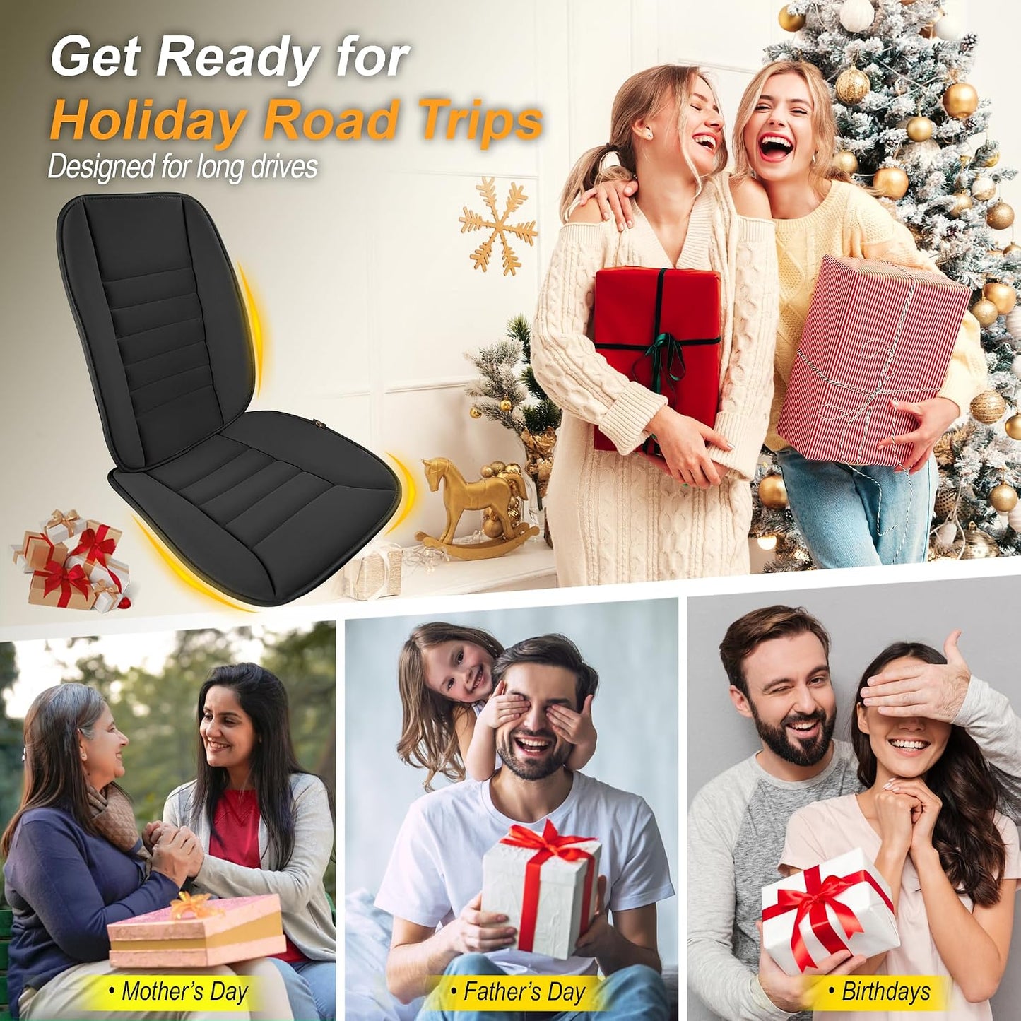 kingphenix Car Seat Cushion with Back Support Pillow, Memory Foam, Black | Memory Foam Car Cushion for Long Driving, Truck, Office Chair, Tailbone and Lower Back Support