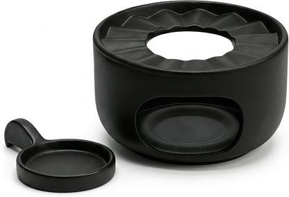 Ceramic Teapot Warmer with Removable Candle Spoon, Tea Pot Warmer Base | Deep matte black finish; 4.72 in low-profile base fits flat-bottom glass or ceramic teapots and uses a standard tealight.