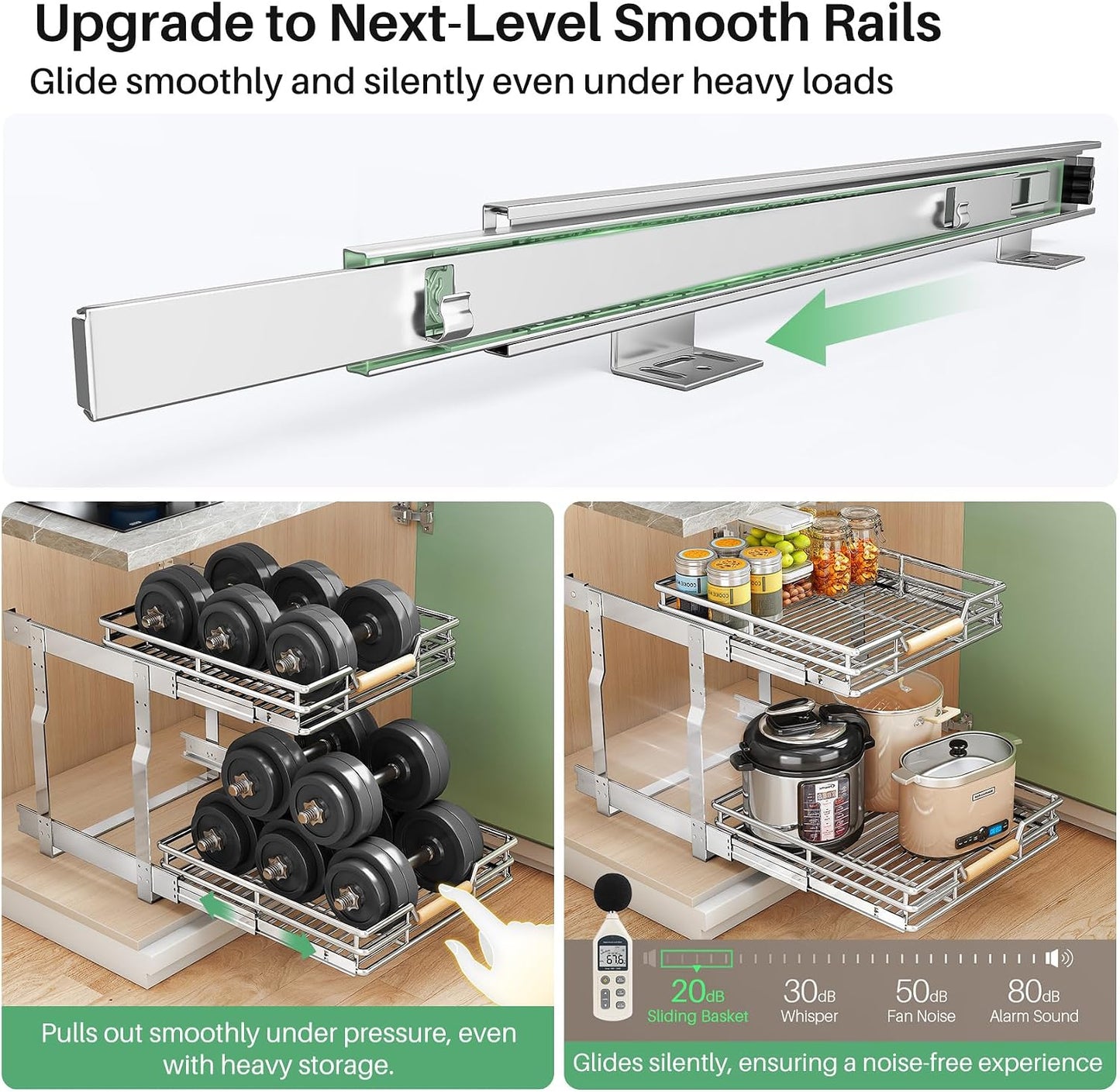 Pull out Cabinet Organizer, 15"W X 21"D, Heavy Duty Smooth Sliding Under Cabinet Shelves for Pots and Pans, Full-Extension Roll out Drawers, Slide out Organization for Home Kitchen Pantry