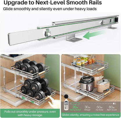 Pull out Cabinet Organizer, 15"W X 21"D, Heavy Duty Smooth Sliding Under Cabinet Shelves for Pots and Pans, Full-Extension Roll out Drawers, Slide out Organization for Home Kitchen Pantry