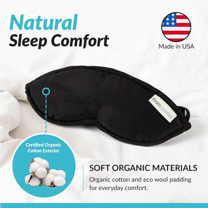 Dream Essentials Natura Organic Cotton Sleep Mask | Twilight Blue | Eye Mask for Sleeping, Light Blocking Soft Sleep Eye Cover with Eco Wool Padding | Made in USA Travel Accessories