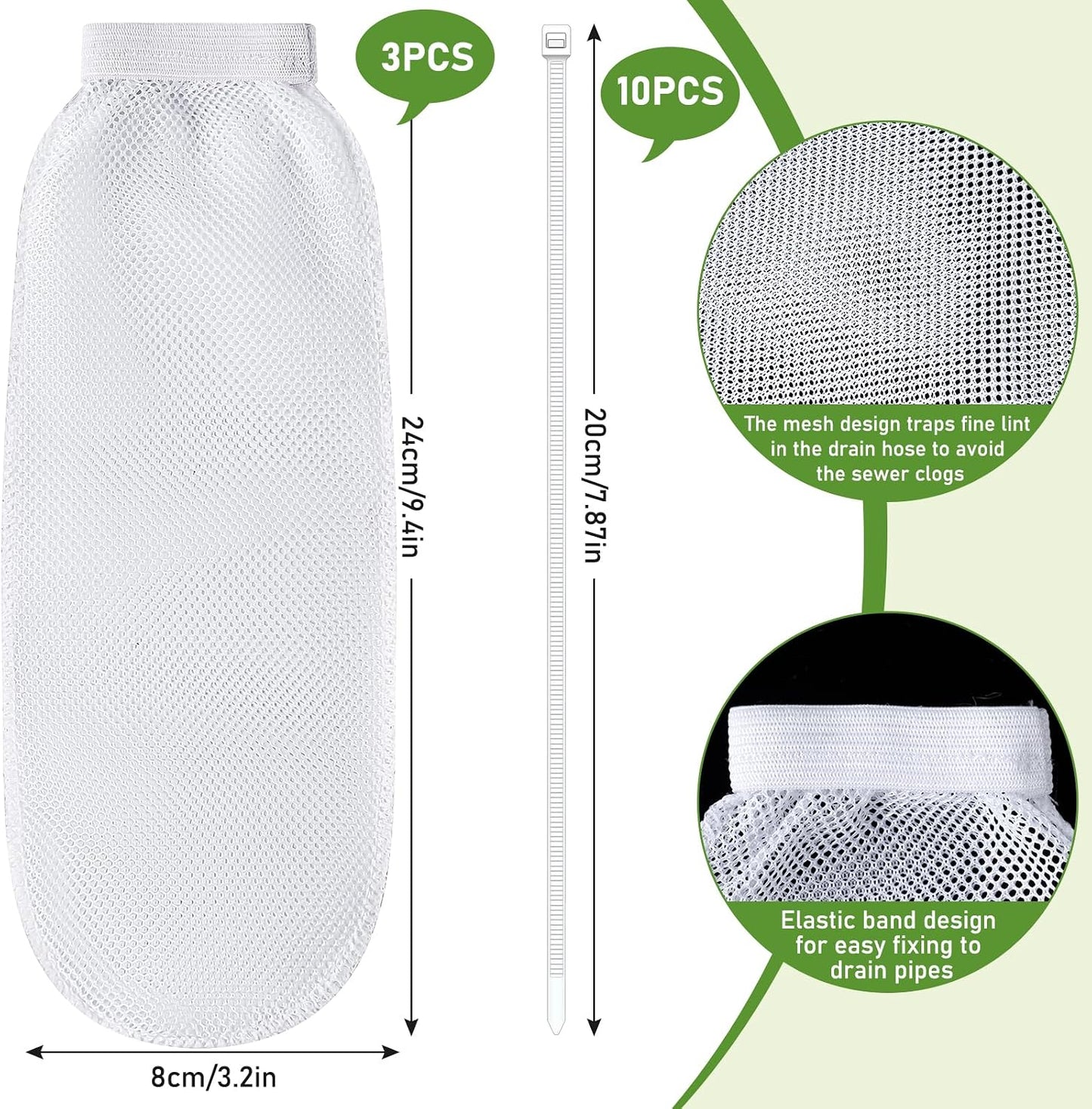 13 Pcs Washing Machine Lint Trap, Nylon Mesh Filter for Drain Hose | Easy Install Lint Catcher for Most Washers, Laundry Hair & Debris Catcher