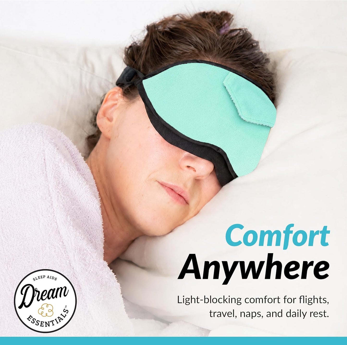 Dream Essentials Opulence Micro Plush Sleep Mask, Black Velvet Eye Mask for Sleeping with Earplugs, Front Pocket, Adjustable Strap, Soft Cotton Lining, Light Blocking Travel Accessory for Night Rest
