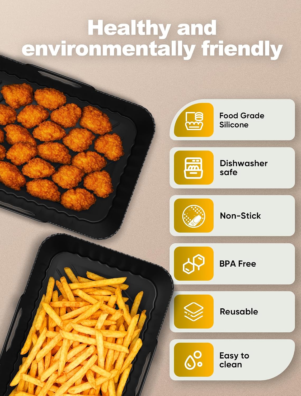 Silicone Air Fryer Liners 2 Pack for Ninja Dual Zone AF400UK AF451UK AF300UK 7.6–9.5L Foodi MAX, Compatible with Tower T17088, Keplin, EMtronics Reusable Non-Stick Dishwasher Safe Accessories