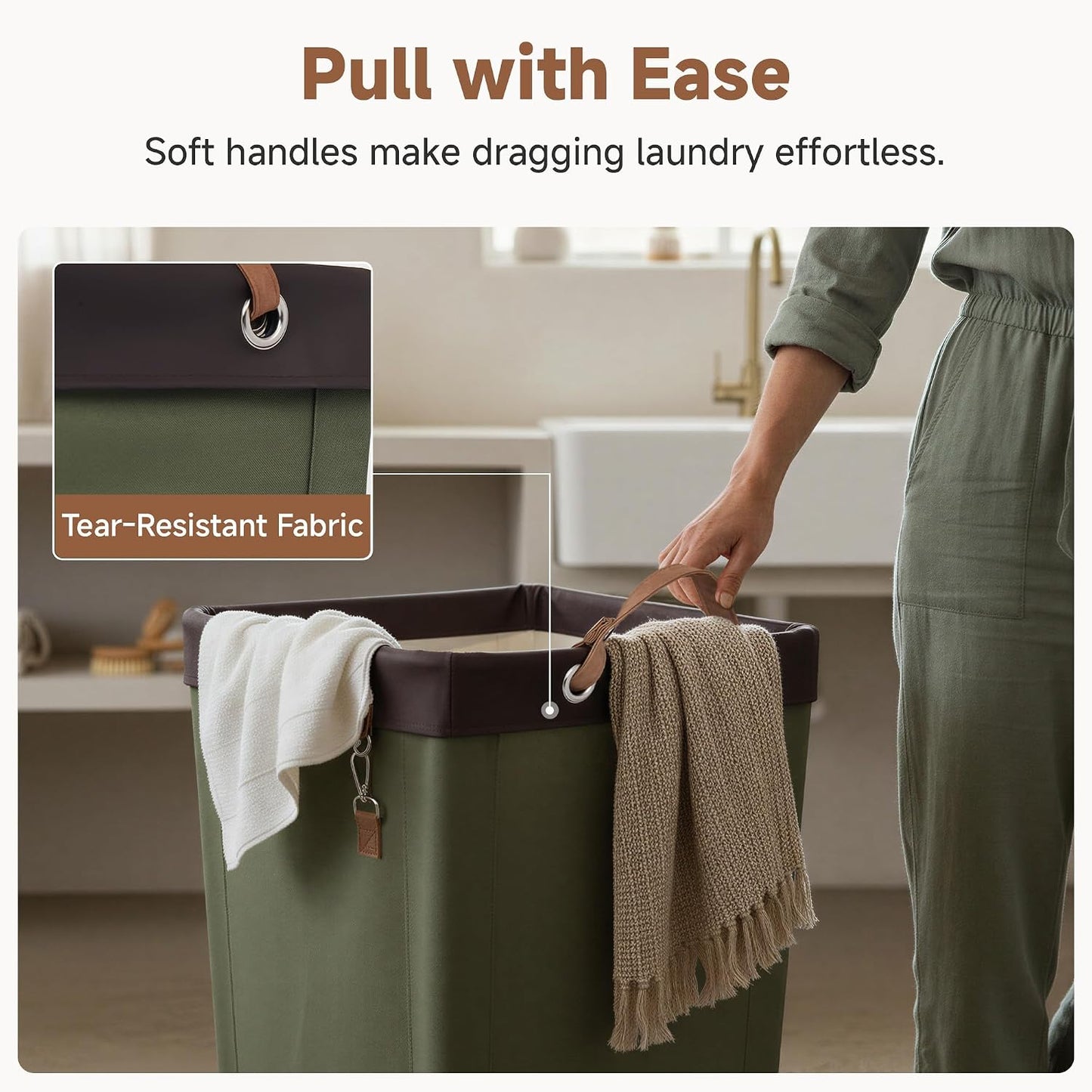 StorageWorks 160L Laundry Basket with Wheels, Rolling Hampers for Clothing | Beige Laundry Basket with Wheels, Metal Frame & Handles, Rolling Hamper for Bedroom, Bathroom, Dorm, Hotel