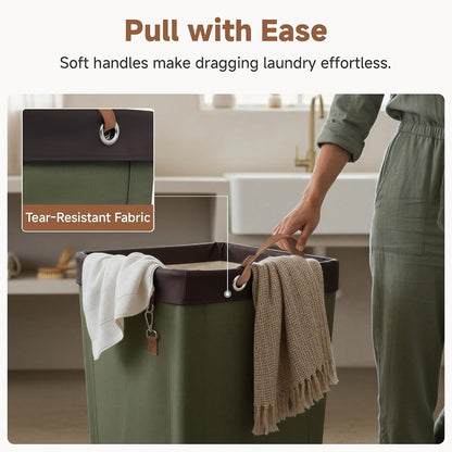 StorageWorks 160L Laundry Basket with Wheels, Rolling Hampers for Clothing | Beige Laundry Basket with Wheels, Metal Frame & Handles, Rolling Hamper for Bedroom, Bathroom, Dorm, Hotel