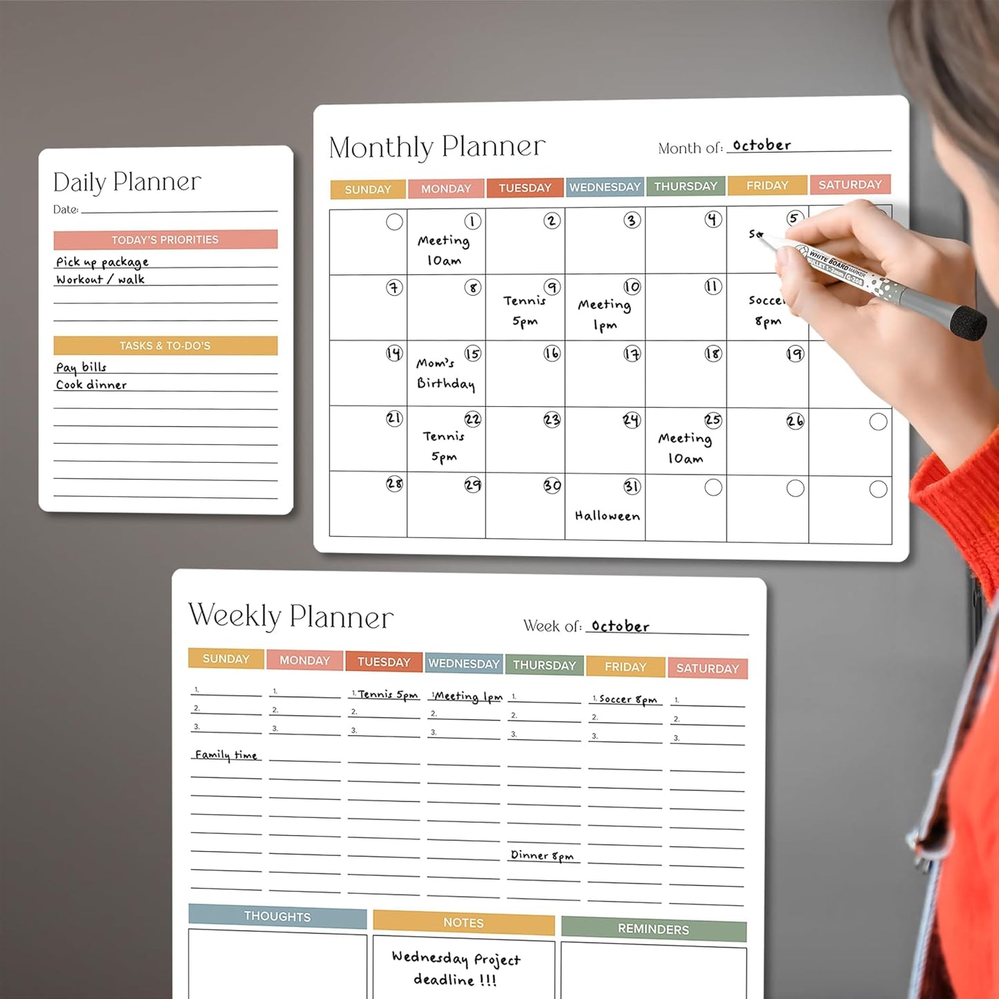Beautiful Magnetic Dry Erase Calendar Set of 3 - Whiteboard with Marker | Easy to Erase Magnet Calendars for Your Fridge - The Perfect Weekly and Monthly White Board Organizer for Everyday Planning