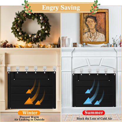 Fireplace Cover, Indoor Fireplace Blanket with Hook & Loop Tapes, Fireplace Draft Cover Stops Heat Loss, Fire Place Draft Stopper Cold Air Blocker Save Energy 39"x32" Black
