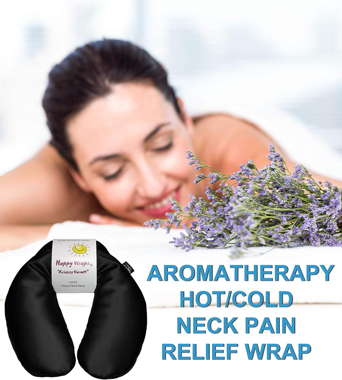 Microwavable Herbal Neck Wrap - Hot Cold Aromatherapy Neck Warming Pillow - Heating Pad for Migraines, Stress, Gifts for Women, Birthdays, Christmas and Free Sleep Mask - Purple Cotton