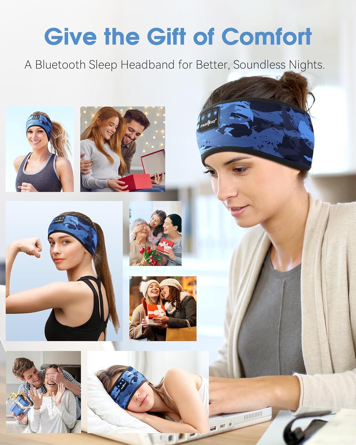 MUSICOZY Sleep Headphones Bluetooth Headband Headphones for Side Sleepers | Sleeping Headbands Wireless Sports Earphones Sweat Resistant Earbuds for Workout Running Cool Gadgets Unique Gifts for Women