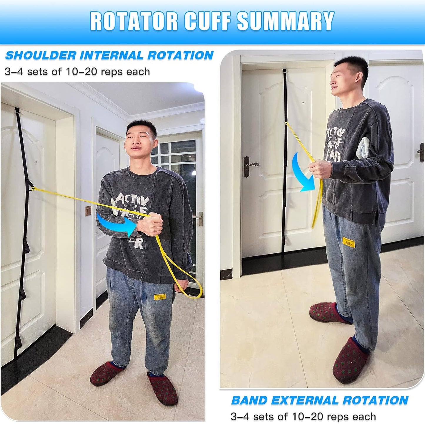 ATENTO Shoulder Rehab Pulley System with Foam Handles│Arm Pulley with Muti-Anchor Door Strap for Physical Therapy Exercises │Latex Resistance Bands for Assisting Rotator Cuff, AC Joint, Shoulder Pain