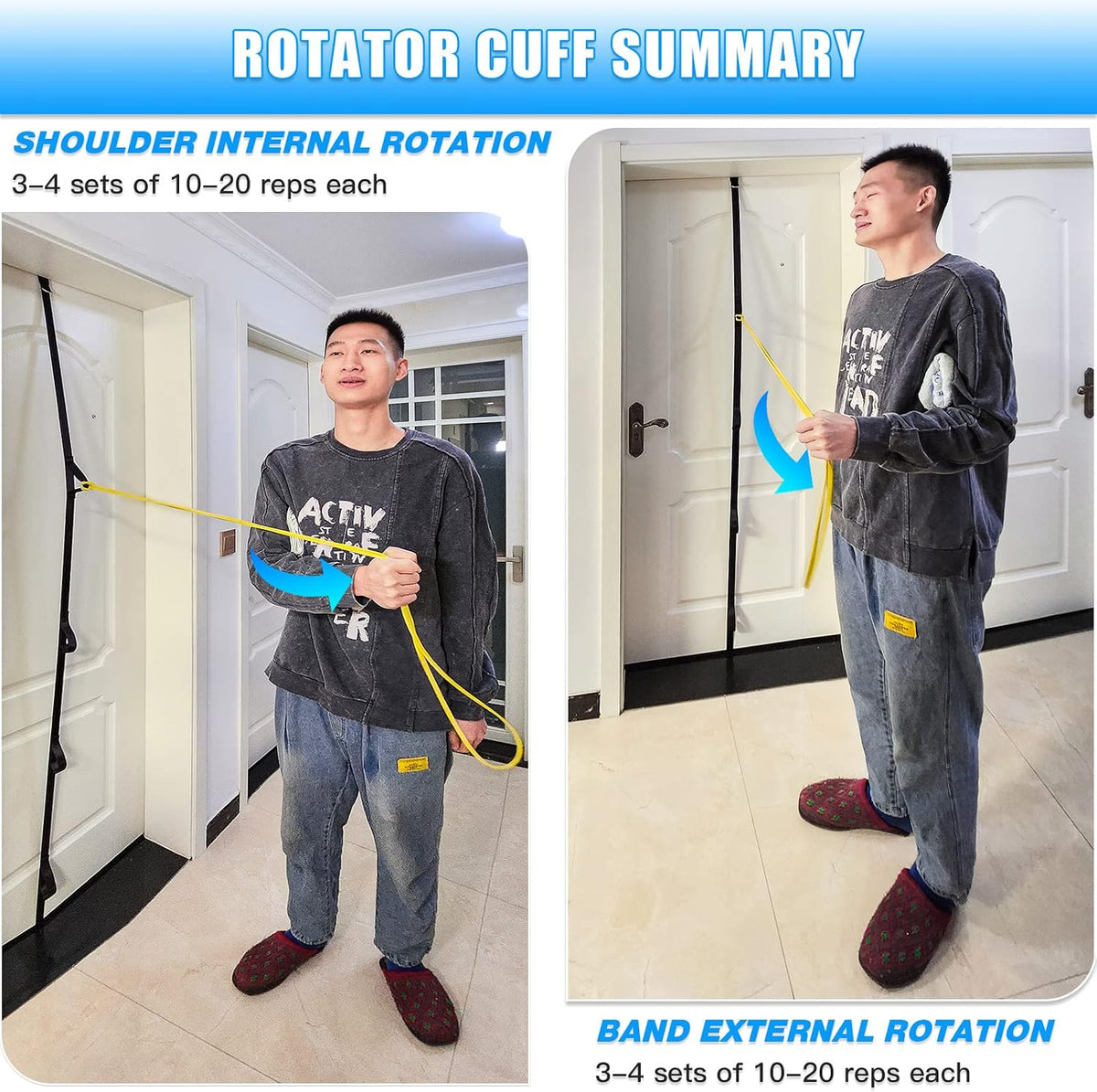 ATENTO Shoulder Rehab Pulley System with Foam Handles│Arm Pulley with Muti-Anchor Door Strap for Physical Therapy Exercises │Latex Resistance Bands for Assisting Rotator Cuff, AC Joint, Shoulder Pain