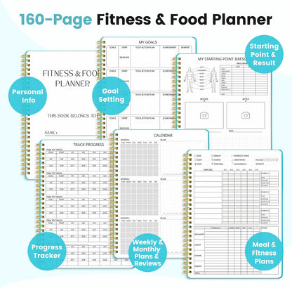 Fitness & Food Journal for Women, Undated 150-day Workout & Wellness Planner with Measuring Tape, Pink Weight Loss Journal for Setting Goals Tracking Exercise Training Diet Progress (9.5’’*7’’)