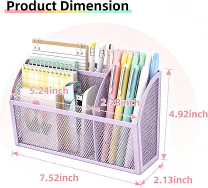 Magnetic Pencil Holder, Magnetic Organizer for Locker Accessories, Black | Mesh Marker Holder with Strong Magnets and 3 Compartments for Whiteboards Refrigerators and Magnetic Lockers