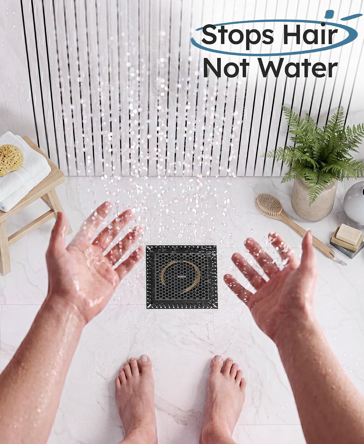 Square Shower Drain Hair Catcher, Anti-Clogging, Gray, 4 inch | Fast Drainage, Anti-Slip & Stays in Place, Stainless Steel & TPE Material, Easy Clean Fits Bathroom Hair Catcher for Shower
