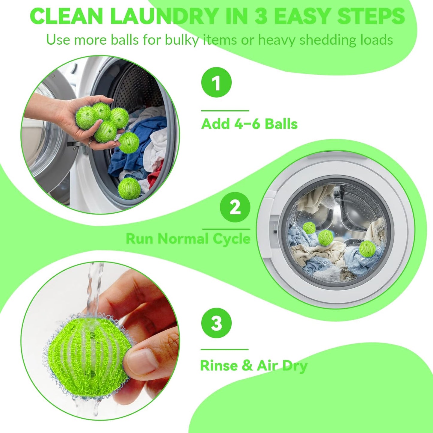 12 Pack Pet Hair Remover for Laundry, Reusable Hair Catcher Balls (Green) | Dog & Cat Hair Remover for Washer & Dryer, Anti-Tangle Laundry Balls, Removes Lint & Fur from Clothes, Bedding & Blankets