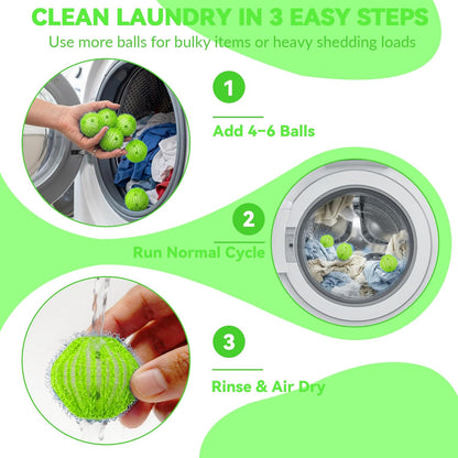 12 Pack Pet Hair Remover for Laundry, Reusable Hair Catcher Balls (Green) | Dog & Cat Hair Remover for Washer & Dryer, Anti-Tangle Laundry Balls, Removes Lint & Fur from Clothes, Bedding & Blankets
