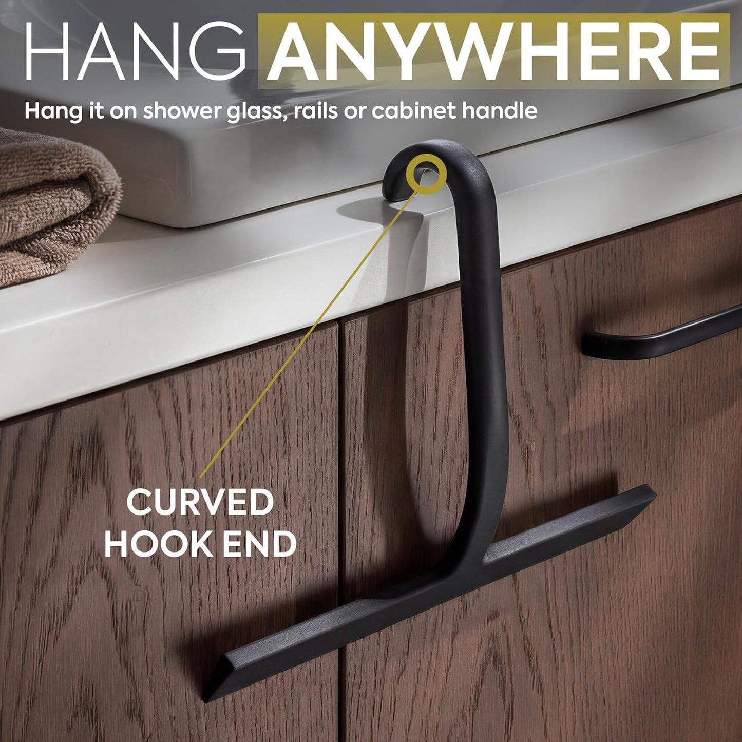 Shower Squeegee for Glass Doors, 10″ Black with No-Drill J-Hook | Hang Anywhere Without Adhesive, Seamless One-Piece Silicone, Encased Steel Core, Streak-Free Shower Squeegee for Glass & Tile