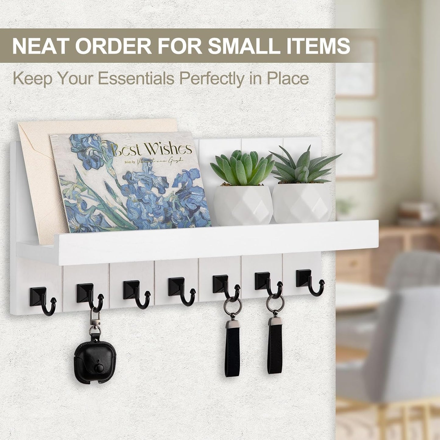 Key Holder for Wall, Decorative Key Holder with Shelf | Key and Mail Holder Wall Mount, Farmhouse Decor with 5 Key Hooks for Keys, Coats, ect.