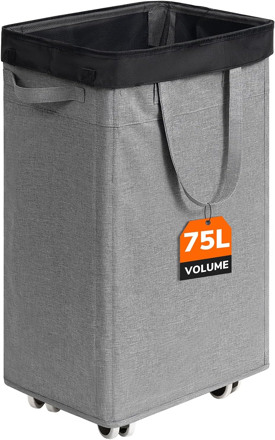 CHICVITA 75L Large Rolling Laundry Basket with Wheels & Wash Bag, Grey | Collapsible design saves space for corner dorms. Removable wash bag for easy laundry transport