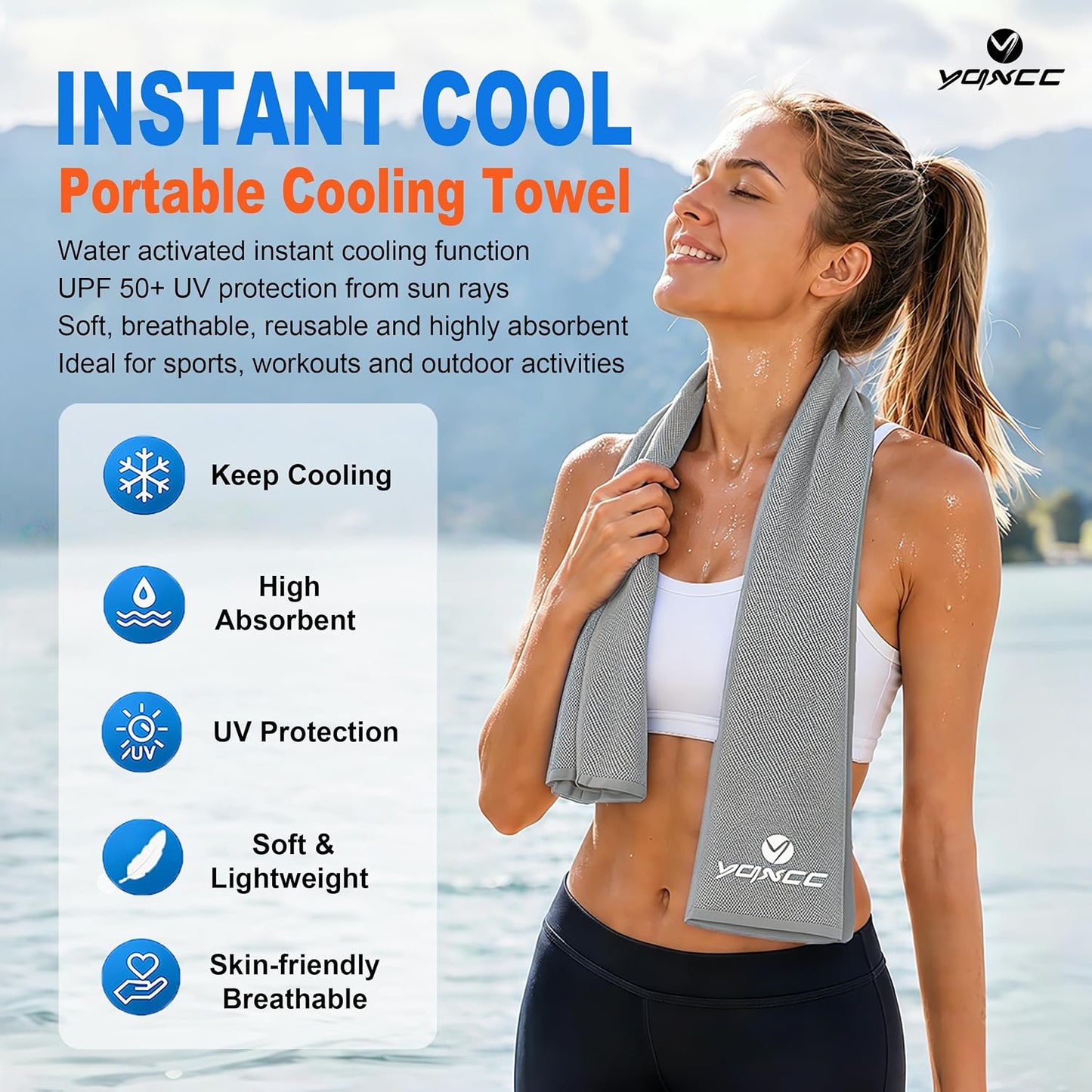 YQXCC 4 Pack Cooling Towels (47"x12"), Ice Cool Towels for Neck & Face | Soft Breathable Microfiber, Instant Cooling Neck Wraps, Ideal for Yoga, Golf, Gym, Running, Camping & Hot Weather