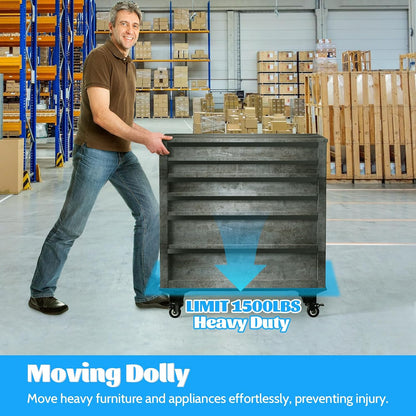 Furniture Dolly 1500LBS Capacity, Adjustable Heavy Duty Iron Moving Dolly Cart with 4 Lockable Caster Wheels, Stand Base for Washing Machine Refrigerator Dryer with Non-Slip Mat Easy Moving