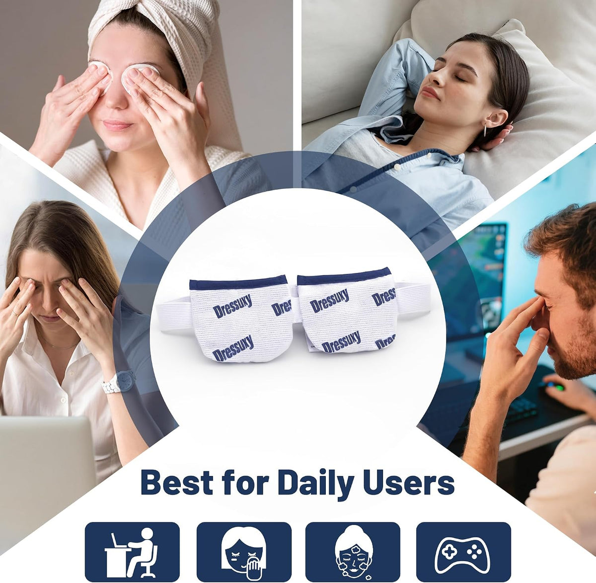 Heated Eye Mask for Dry Eyes with Gentle Steam Heat, White, 1 Pack