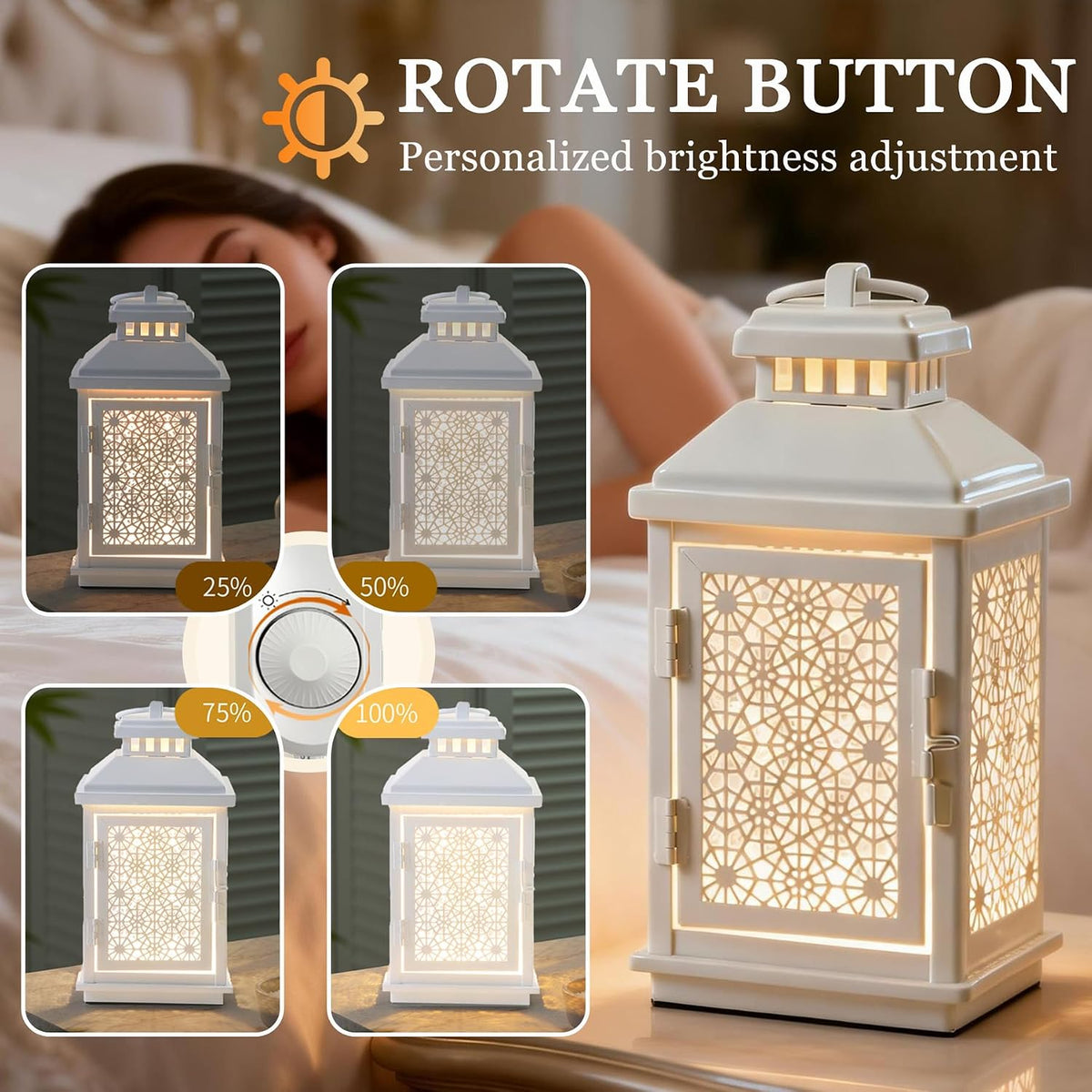 White Candle Warmer Lamp with Timer, Dimmable Farmhouse Lantern