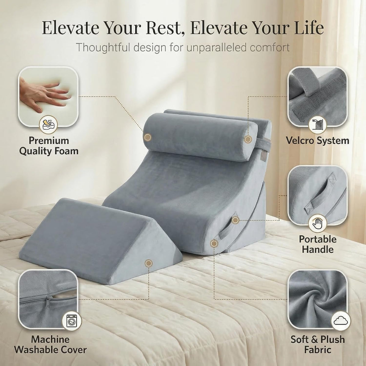 Axelrod Orthopedic Bed Wedge Pillow Set, Post Surgery Foam for Back, Neck and Leg Pain Relief Comfortable & Adjustable Ortho Pillows- Anti Snoring, Heartburn, Acid Reflux & GERD Sleeping Navy