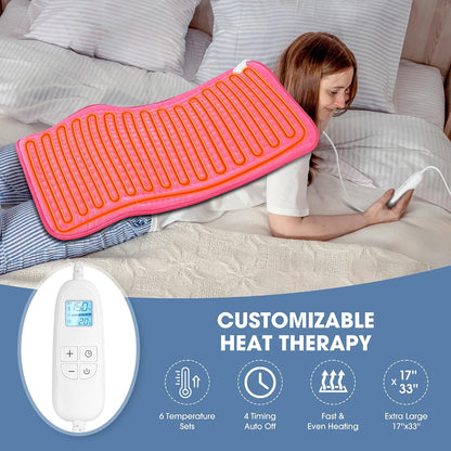 FluffyWarmth Electric Heating Pad for Back, Extra Large 17"x33", Ultra Soft | XXXL for Full Body, Period Cramps, Neck Shoulder Back Pain Relief, 6 Heat Settings 4 Timers Heating Pad, Gifts for Women Men