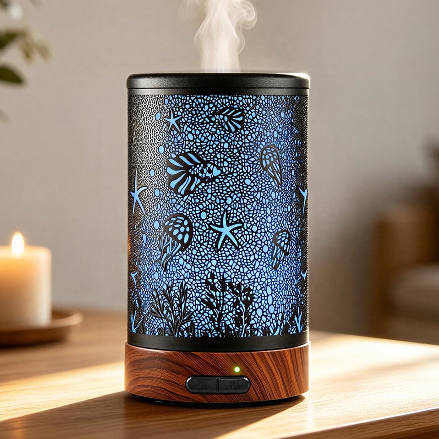 EQUSUPRO Essential Oil Diffuser 150ml Black Metal Aromatherapy Oil Diffuser Ultrasonic Cool Mist Diffuser with Auto Shut-Off Protection,7 Colors Changed LED for Home Office SPA Yoga