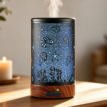 EQUSUPRO Essential Oil Diffuser 150ml Black Metal Aromatherapy Oil Diffuser Ultrasonic Cool Mist Diffuser with Auto Shut-Off Protection,7 Colors Changed LED for Home Office SPA Yoga