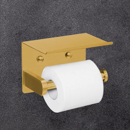 VAEHOLD Self Adhesive Toilet Paper Holder with Phone Shelf Stainless Steel Wall Mounted Toilet Paper Roll Holder - Rustproof and Bathroom Washroom Tissue Roll Holder with Shelf - Black