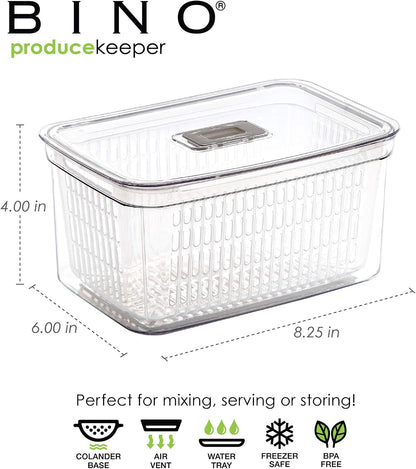BINO | Produce Saver - 23.7 Cup/5.6L | Fridge Storage Containers for Fruits and Vegetables | Vegetable Storage with Adjustable Air Vent, Removable Basket | BPA-Free Fridge Organizers and Storage