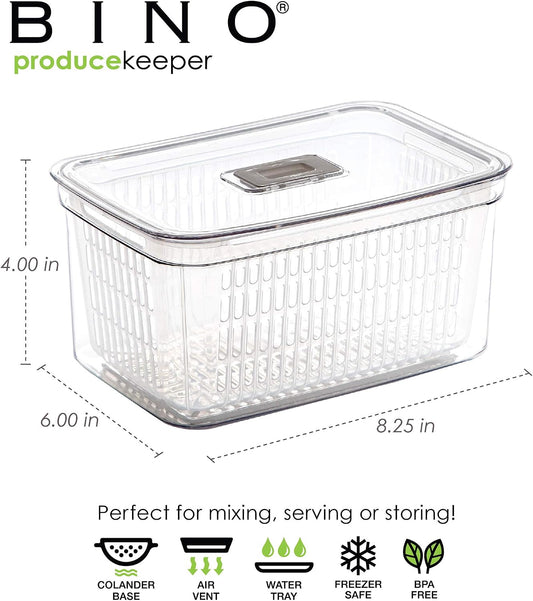 BINO | Produce Saver - 23.7 Cup/5.6L | Fridge Storage Containers for Fruits and Vegetables | Vegetable Storage with Adjustable Air Vent, Removable Basket | BPA-Free Fridge Organizers and Storage