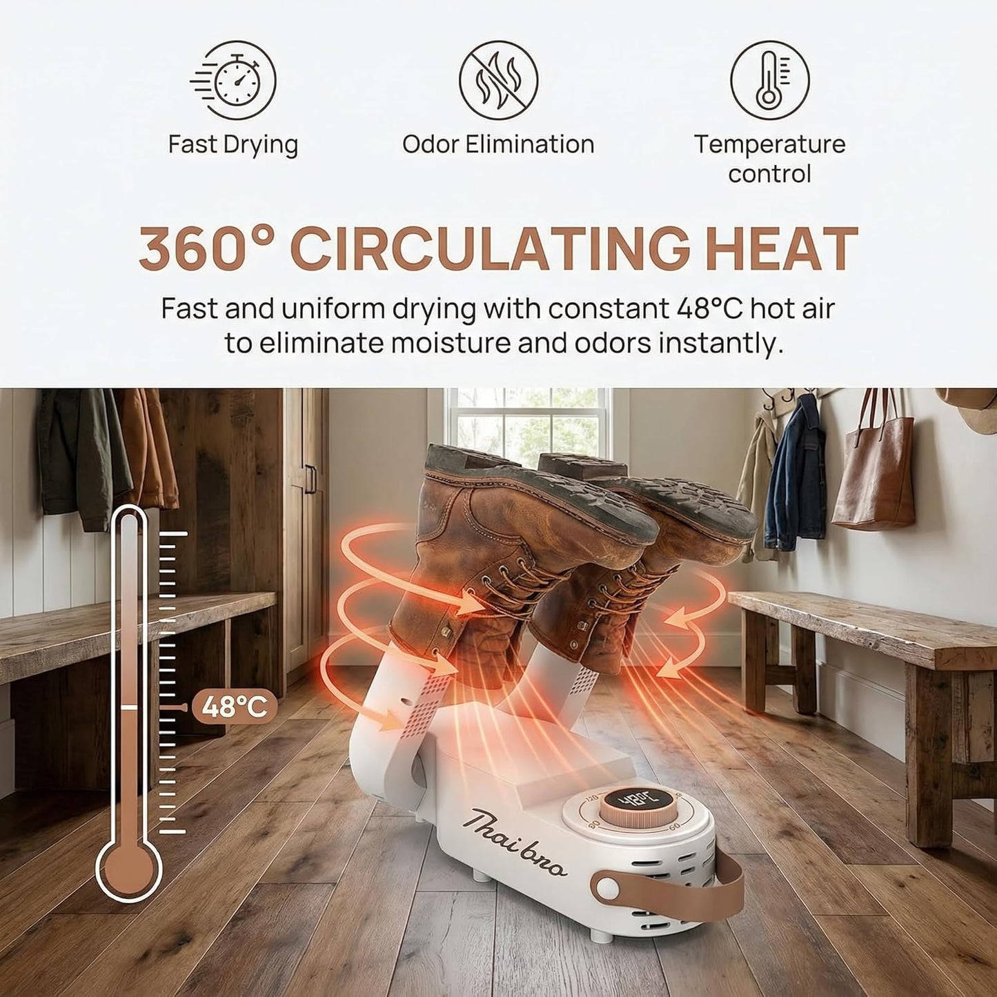 Boot Dryer for Work Boots | Shoe Dryers for Sneakers & Ski Boots | Portable Shoe Warmer with 48°C Constant Temperature & Timer, White