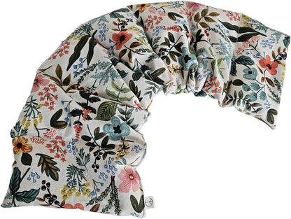 Microwavable LOVEwrap Neck & Shoulder wrap - Unscented 6 x 24 - Flax Seed - Soothes Muscle Ache Pain Relief - Natural Soft Cotton - Warming Muscle Relaxation- Flowers Black