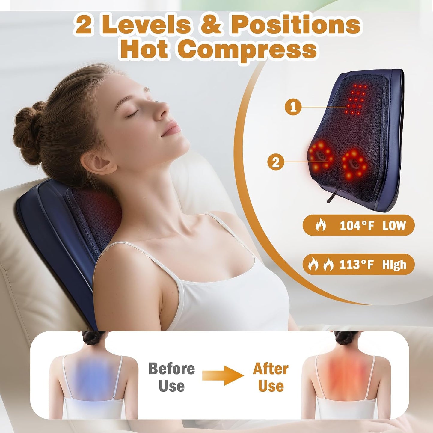 Joyset Back Massager with Heat, Shiatsu Chair Cushion for Lower Back | Upper & Lower Back 2-Level Heat, 16 Nodes Bidirectional Deep Kneading, Removable Washable Cover, Universal Fit for Mom, Dad